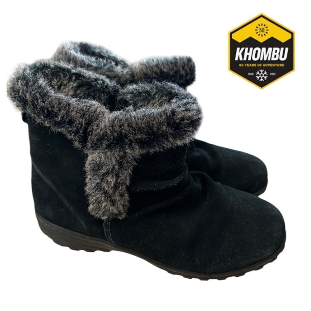 Khombu Elisa Women's Black Suede Leather Zipper Fur Winter Ankle Boots Booties 9